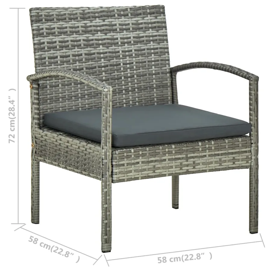 Salon de jardin 4 pcs avec coussins résine tressée gris - 9