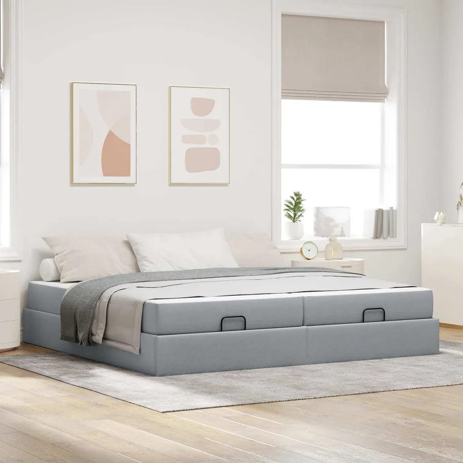 Cadre de lit avec matelas avec matelas 2 pcs Gris clair tissu