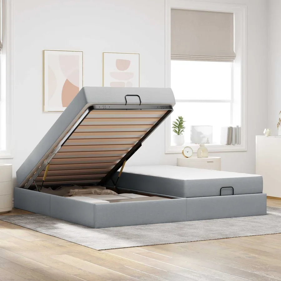 Cadre de lit avec matelas avec matelas 2 pcs Gris clair tissu - 4