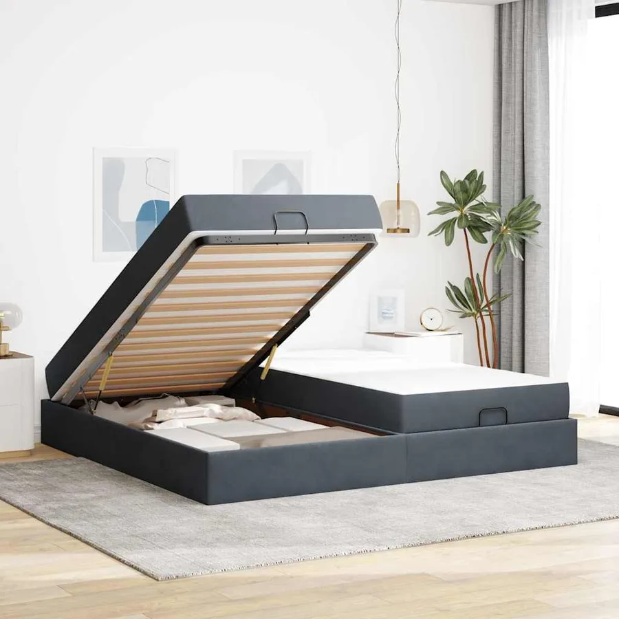 Cadre de lit avec matelas avec matelas 2 pcs Gris Foncé Velours - 3