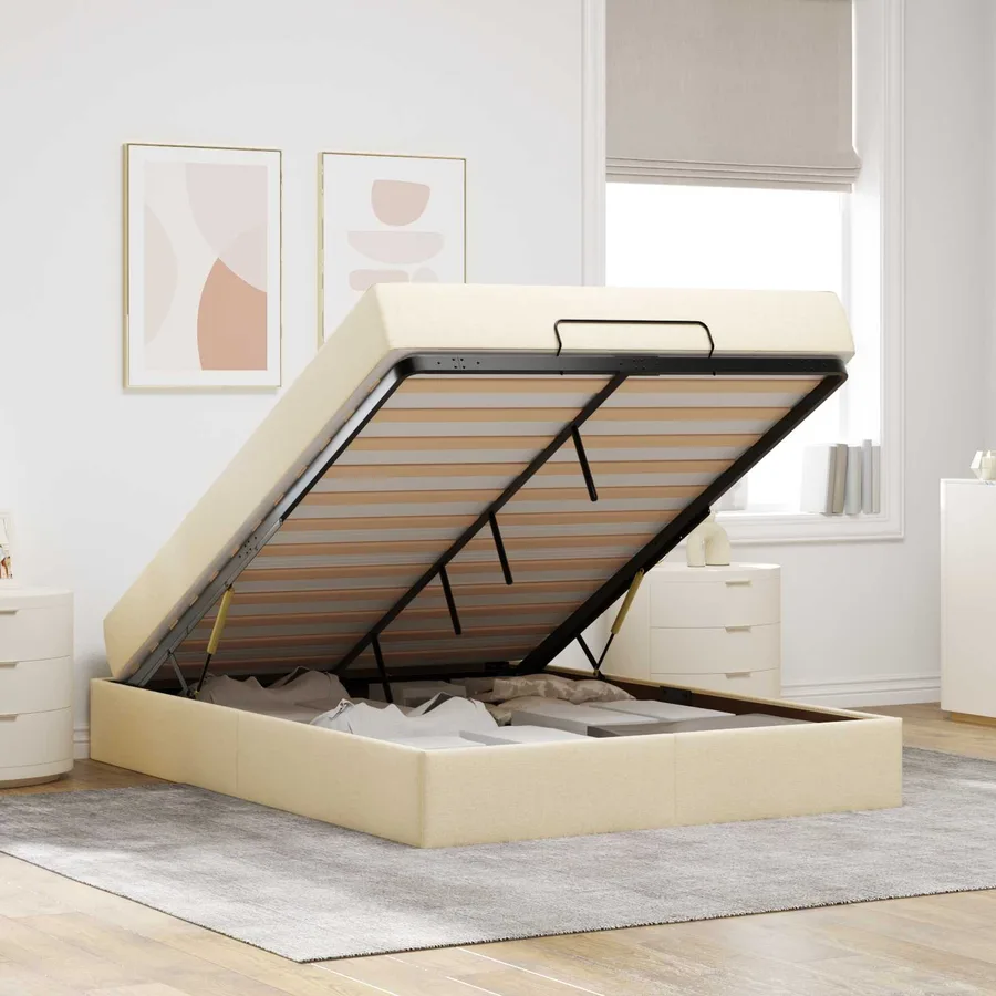 Cadre de lit avec matelas 2 pcs Crème tissu - 4