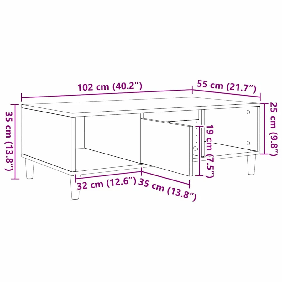 Table basse Blanc 102 x 55 x 35 cm Bois d'ingénierie - 11
