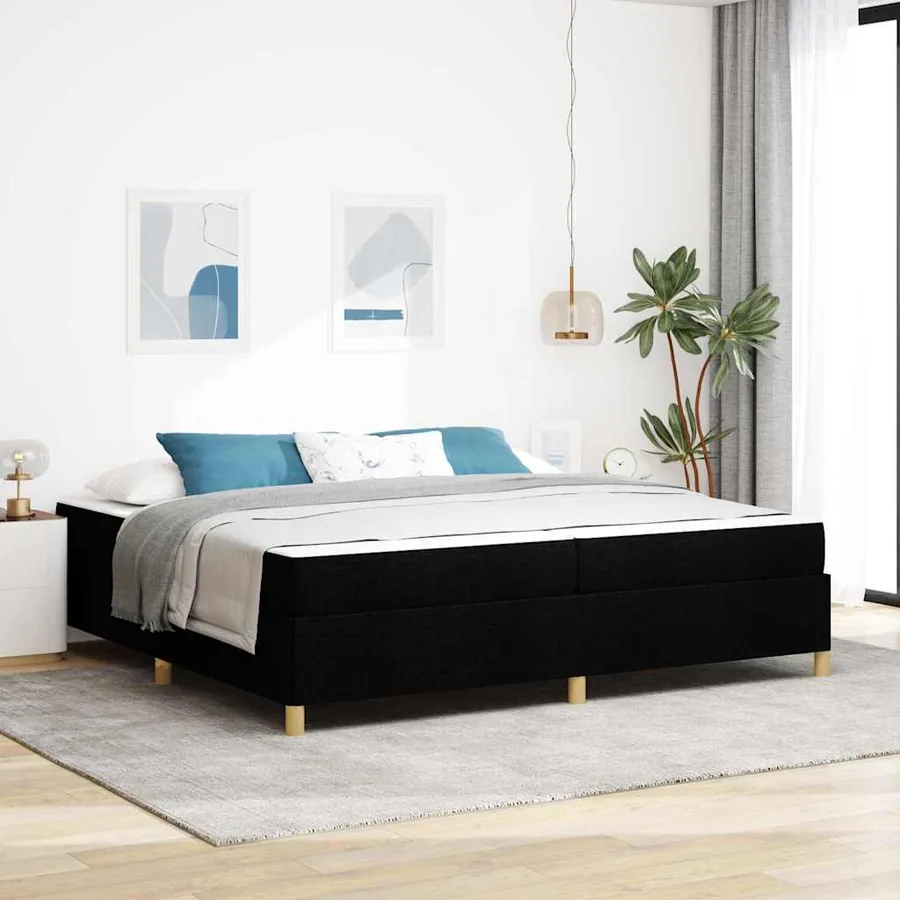 Cadre de lit avec matelas Noir 200 x 200 cm tissu