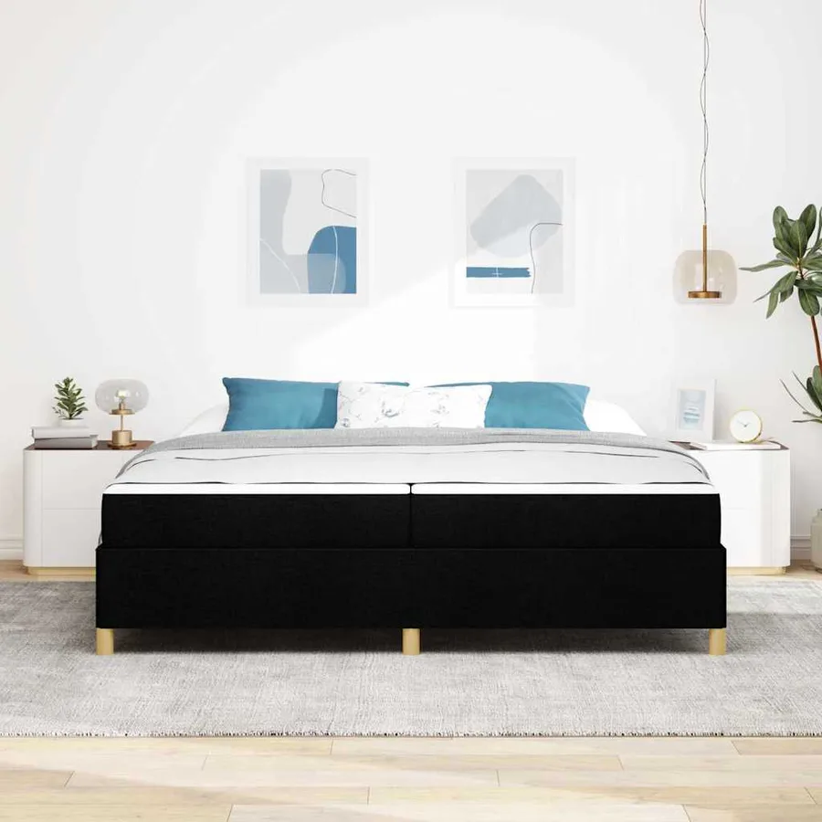 Cadre de lit avec matelas Noir 200 x 200 cm tissu - 3
