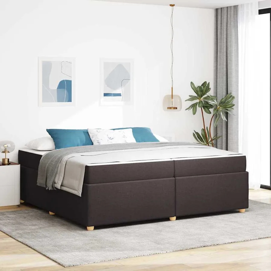 Cadre de lit avec matelas Marron foncé 200 x 200 cm tissu
