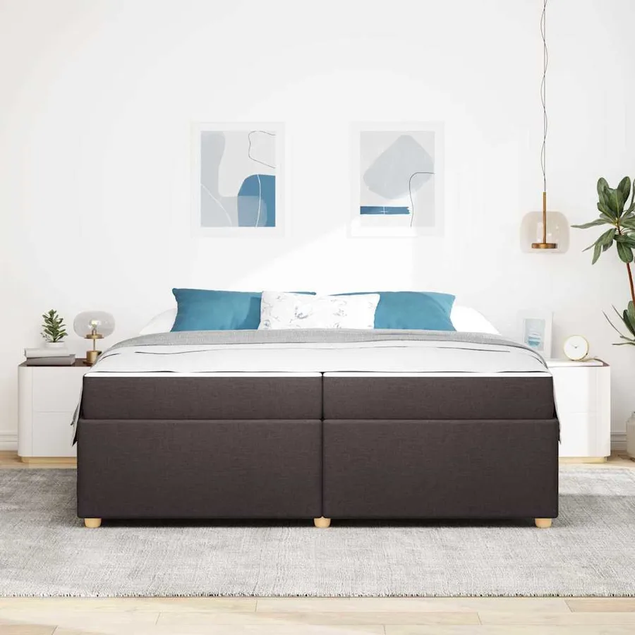 Cadre de lit avec matelas Marron foncé 200 x 200 cm tissu - 3