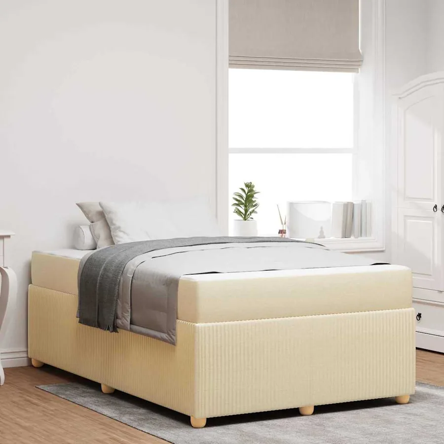 Cadre de lit avec matelas Crème 120 x 190 cm tissu