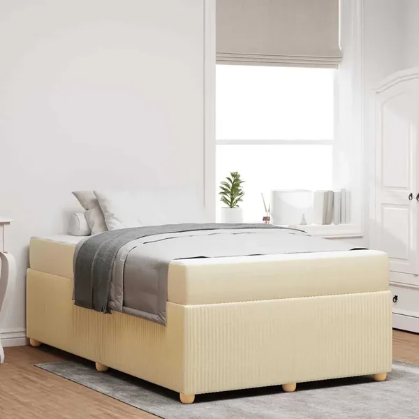 Cadre de lit avec matelas Crème 120 x 190 cm tissu