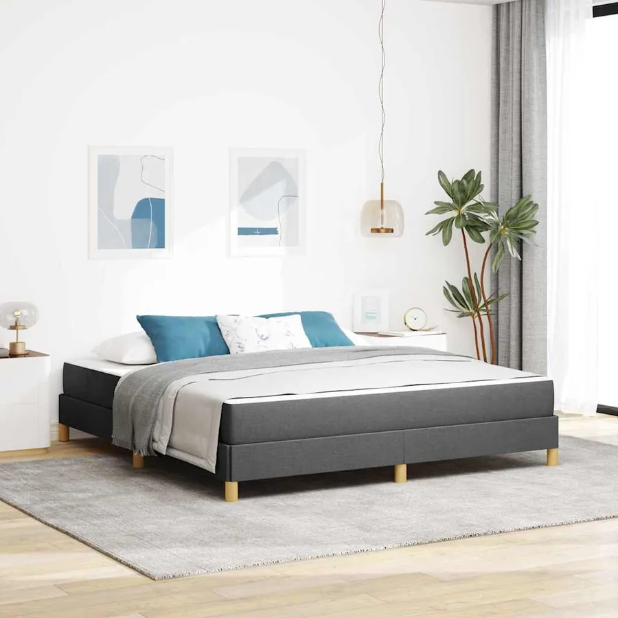 Lit à ressorts avec matelas Gris foncé 180 x 200 cm tissu