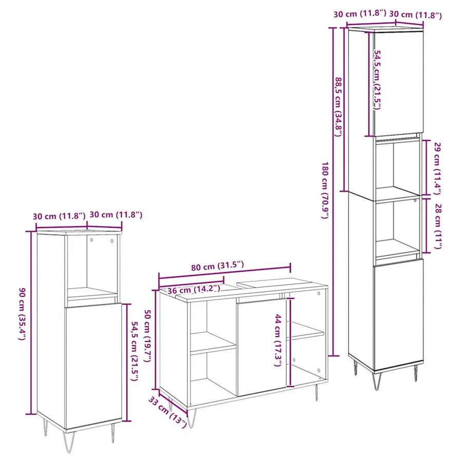Ensemble de mobilier de salle de bain 3 pc Chêne artisanal - 12