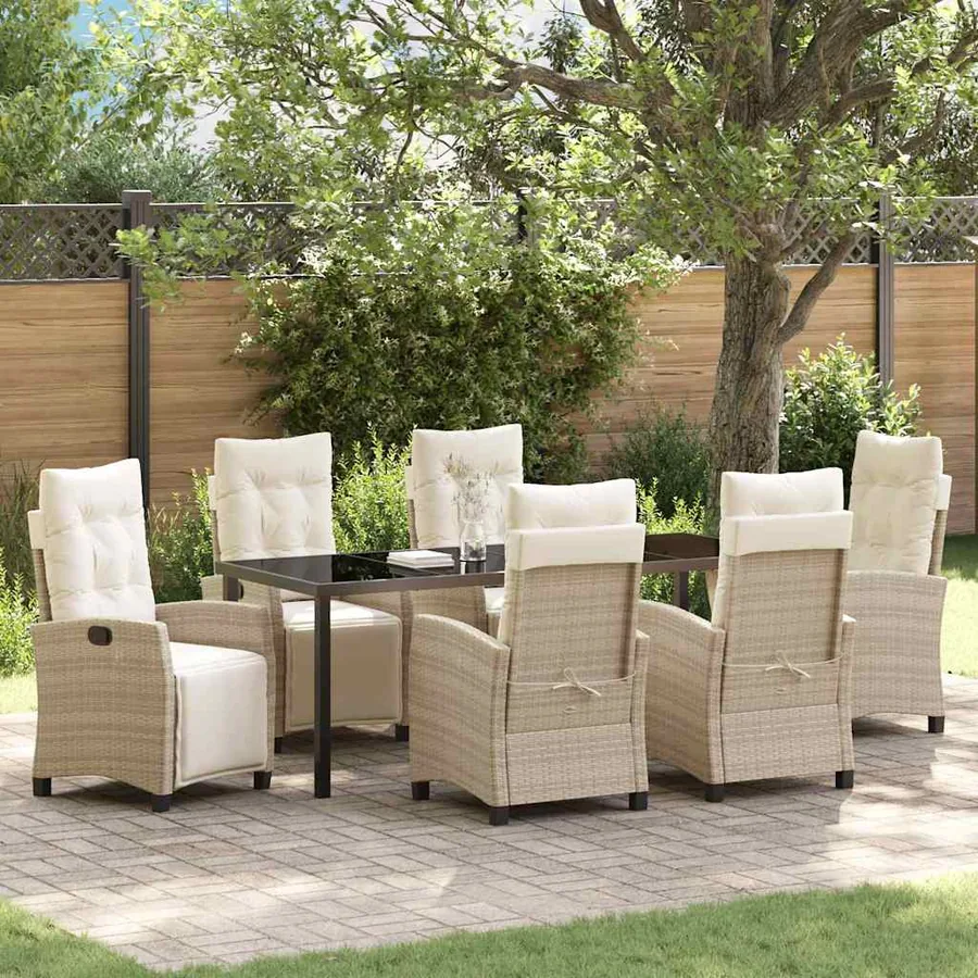 Ensemble de salle à manger pour jardin 7 pcs Beige polyrotin