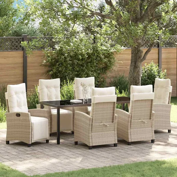 Ensemble de salle à manger pour jardin 7 pcs Beige polyrotin