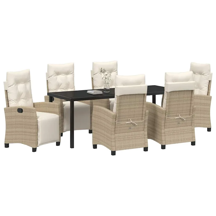 Ensemble de salle à manger pour jardin 7 pcs Beige polyrotin - 3
