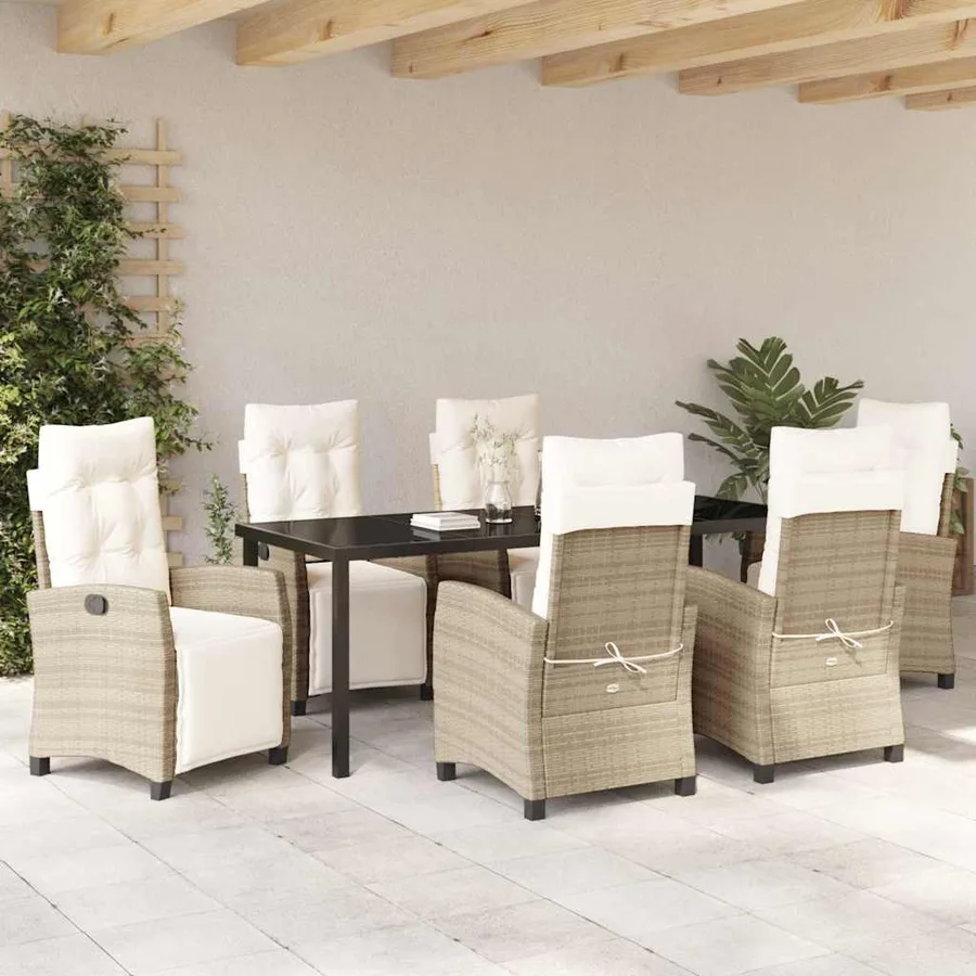 Ensemble de salle à manger pour jardin 7 pcs Beige polyrotin - 4