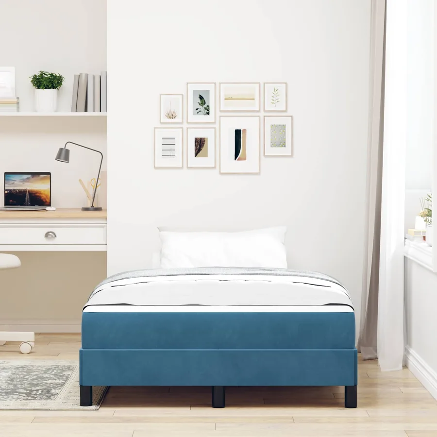 Lit à ressorts avec matelas Bleu foncé 120 x 190 cm tissu - 4
