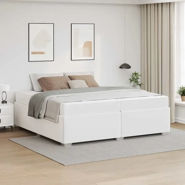 Cadre de lit avec matelas Blanc 200 x 200 cm tissu