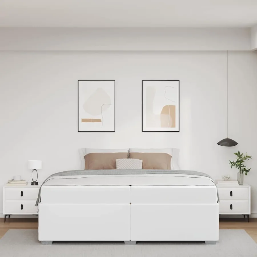 Cadre de lit avec matelas Blanc 200 x 200 cm tissu - 3