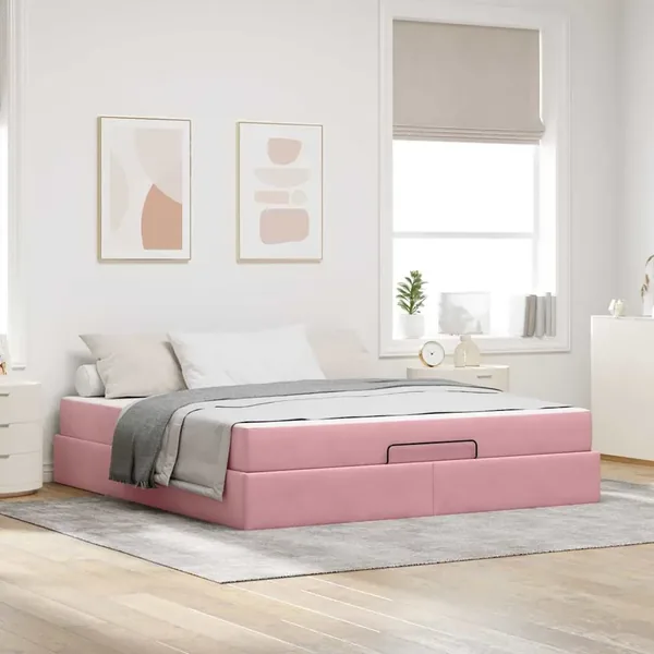 Cadre de lit avec matelas 2 pcs Rose Velours
