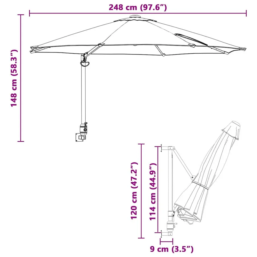 Parasol de jardin Vert 248 x 248 x 148 cm Polyester et Acier - 10