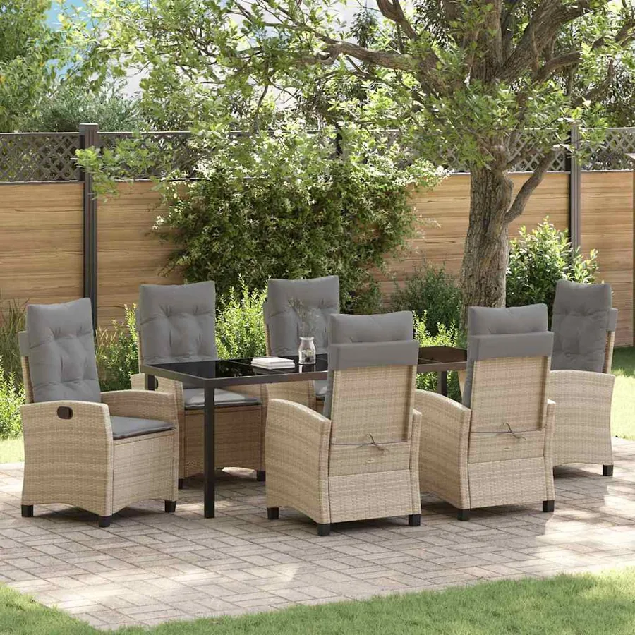Ensemble de salle à manger pour jardin 7 pcs Beige polyrotin