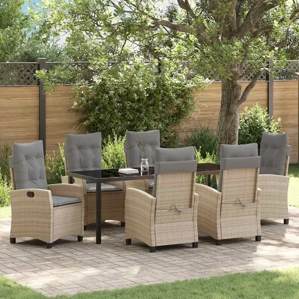 Ensemble de salle à manger pour jardin 7 pcs Beige polyrotin