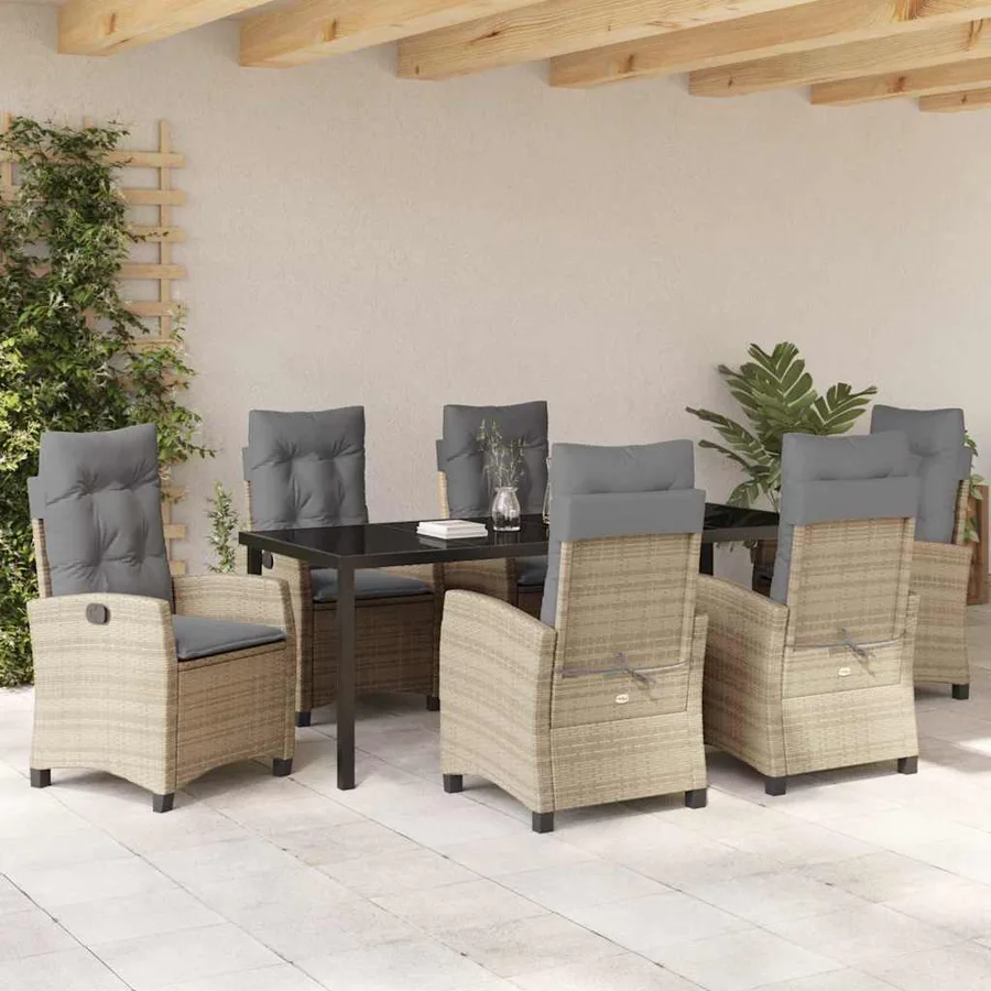 Ensemble de salle à manger pour jardin 7 pcs Beige polyrotin - 4