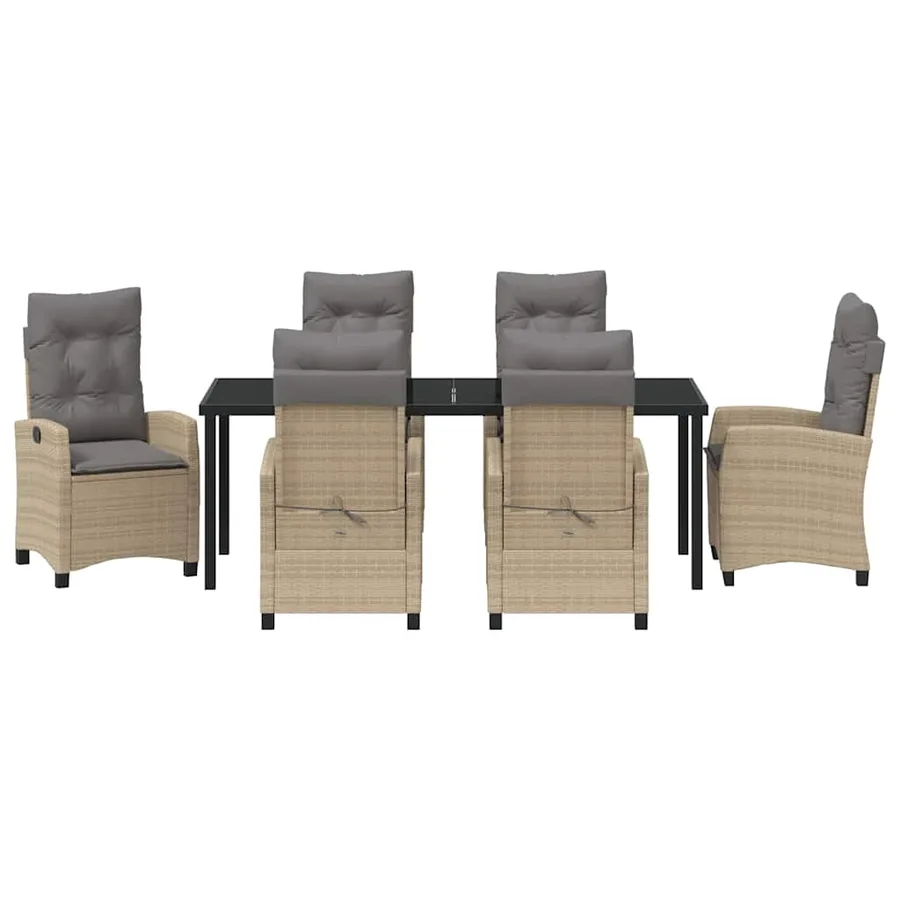 Ensemble de salle à manger pour jardin 7 pcs Beige polyrotin - 7