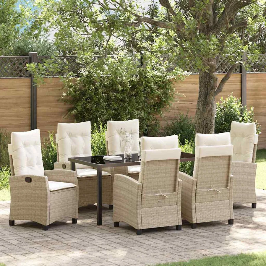 Ensemble de salle à manger pour jardin 7 pcs Beige polyrotin