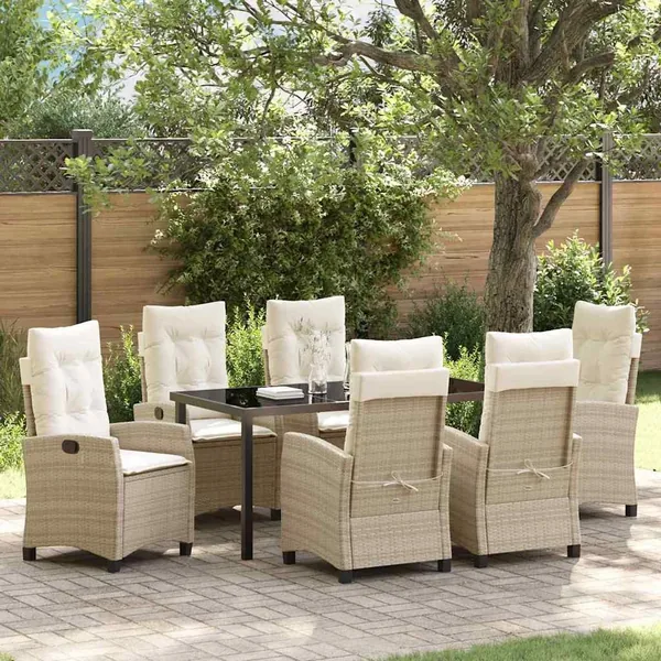 Ensemble de salle à manger pour jardin 7 pcs Beige polyrotin