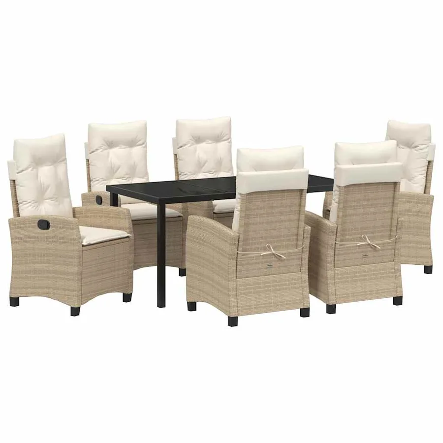 Ensemble de salle à manger pour jardin 7 pcs Beige polyrotin - 2