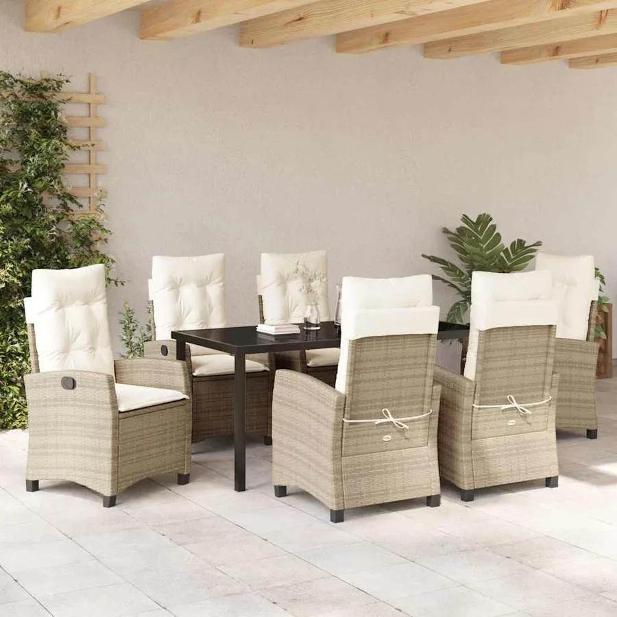 Ensemble de salle à manger pour jardin 7 pcs Beige polyrotin - 4