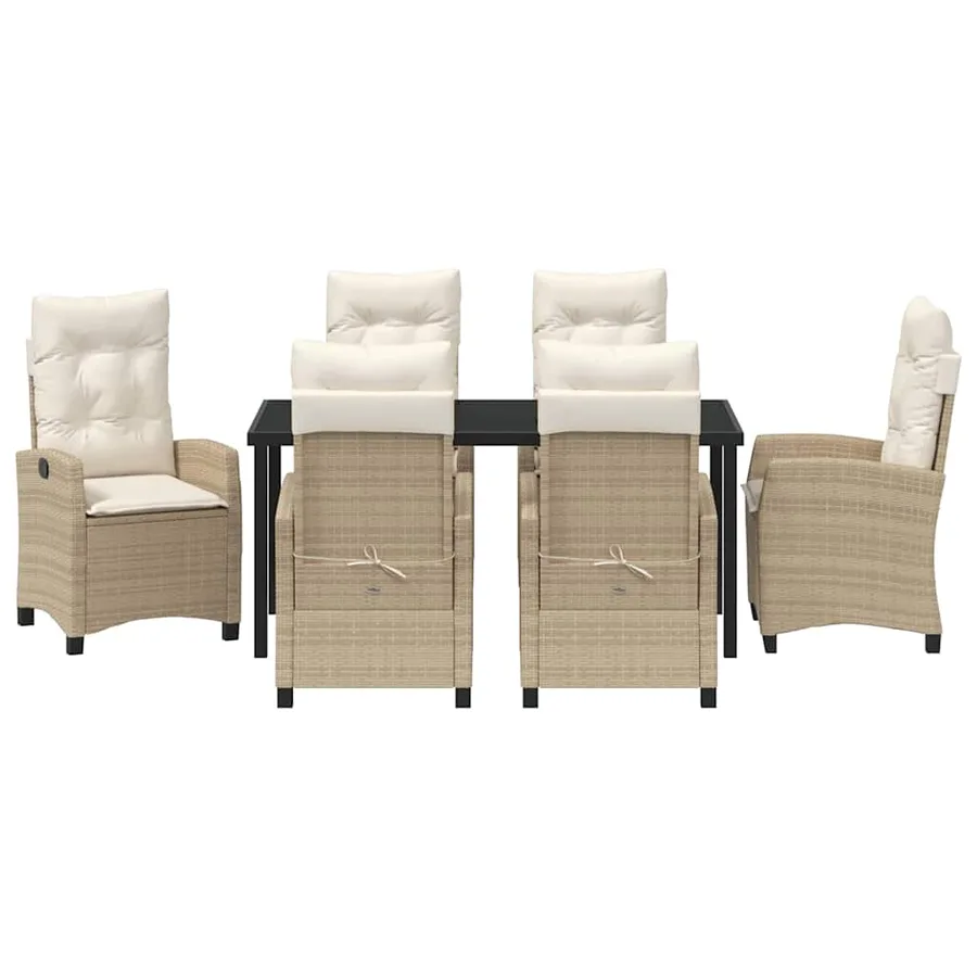 Ensemble de salle à manger pour jardin 7 pcs Beige polyrotin - 7
