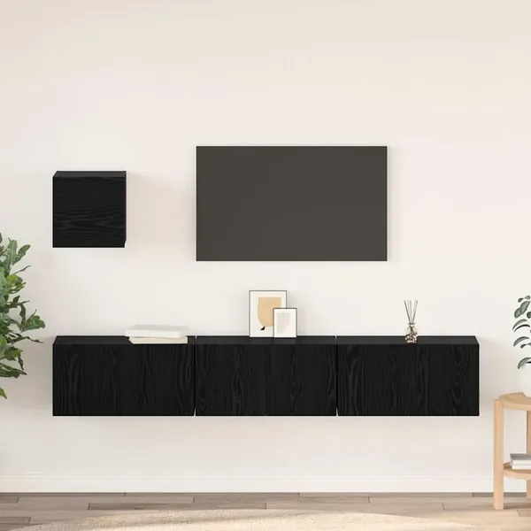 Ensemble meuble TV 4 pcs Chêne noir Bois d'ingénierie