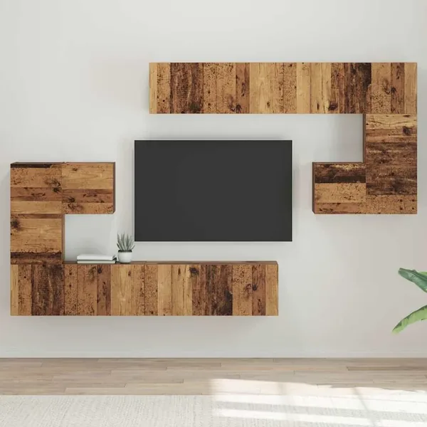 Unites TV Montage mural 4 pcs Bois Ancien Bois d'ingénierie