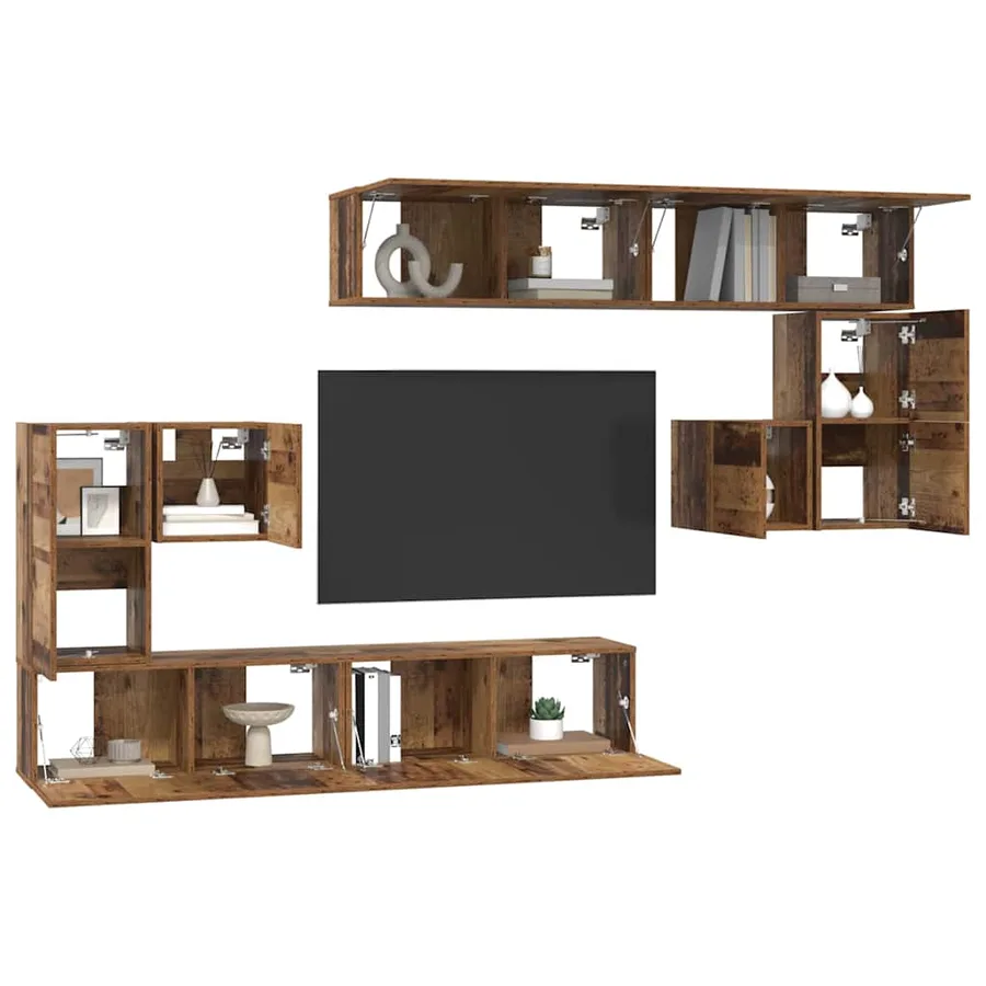 Unites TV Montage mural 4 pcs Bois Ancien Bois d'ingénierie - 3
