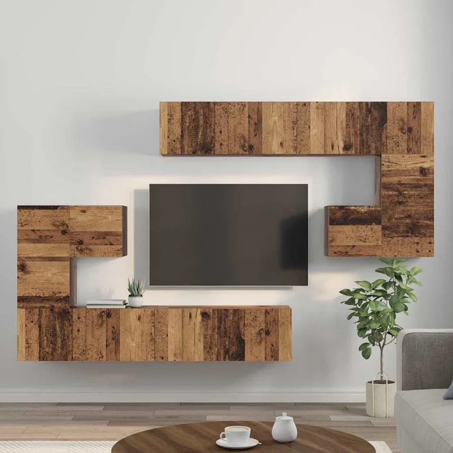 Unites TV Montage mural 4 pcs Bois Ancien Bois d'ingénierie - 4
