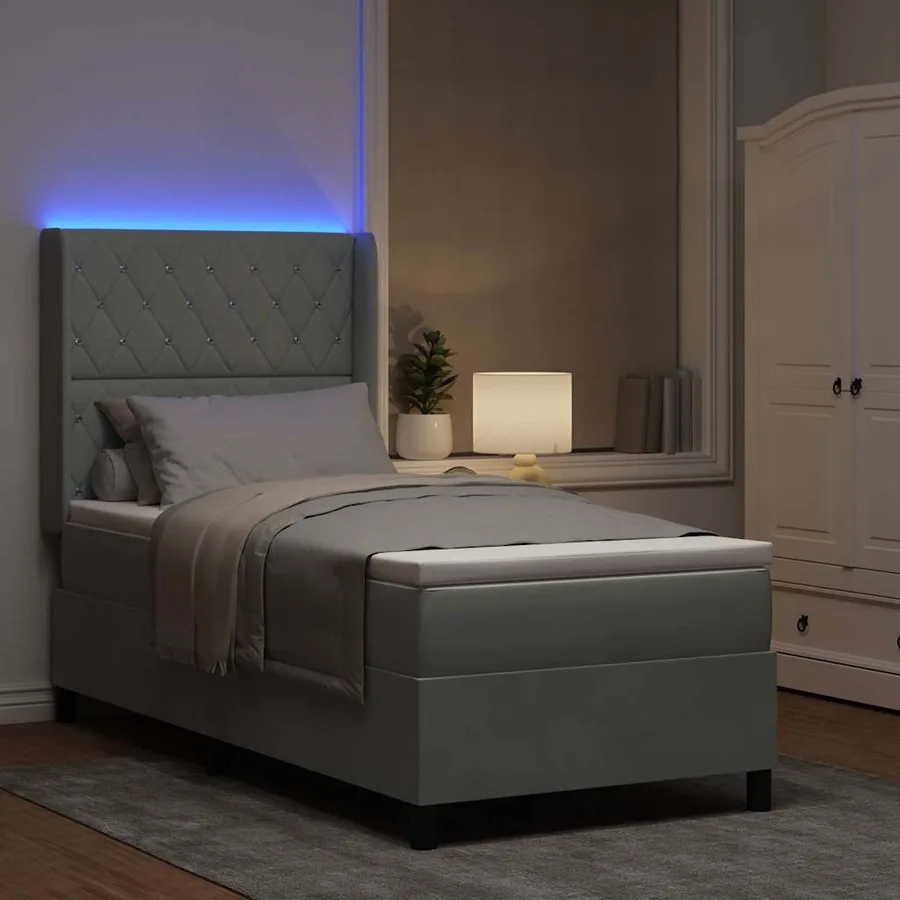 Lit à ressorts avec matelas Gris clair 100 x 200 cm Velours - 5