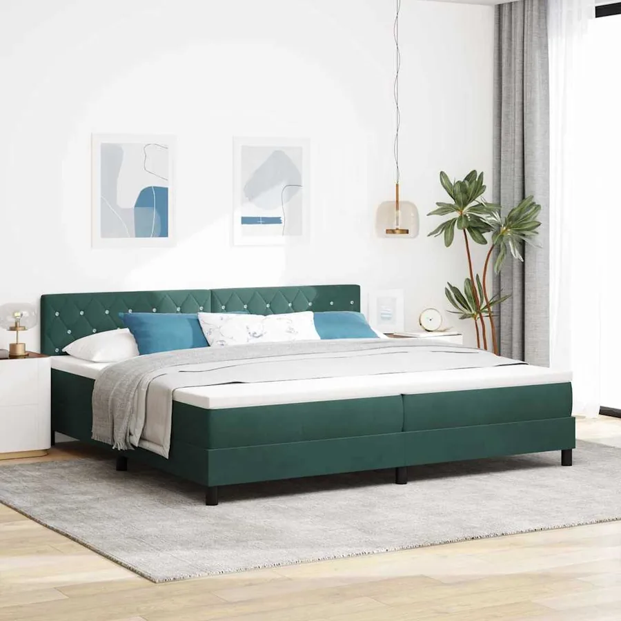 Lit à ressort LED avec matelas Vert foncé 200 x 200 cm Velours