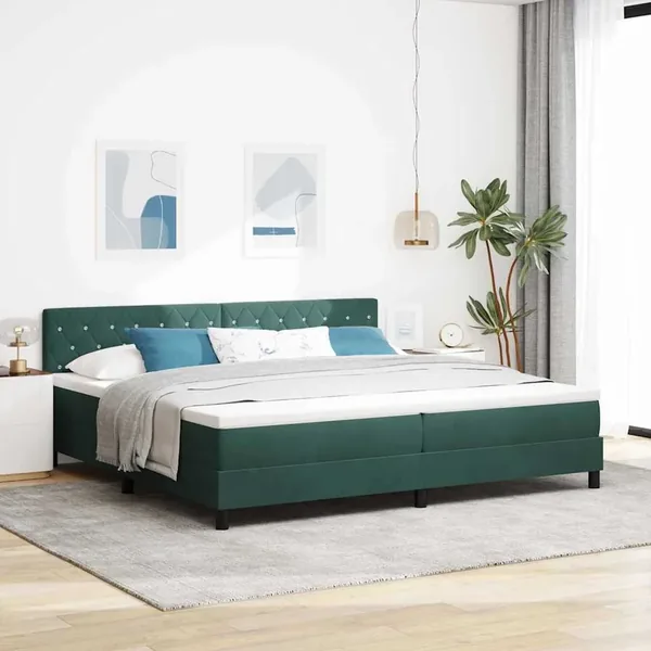 Lit à ressort LED avec matelas Vert foncé 200 x 200 cm Velours