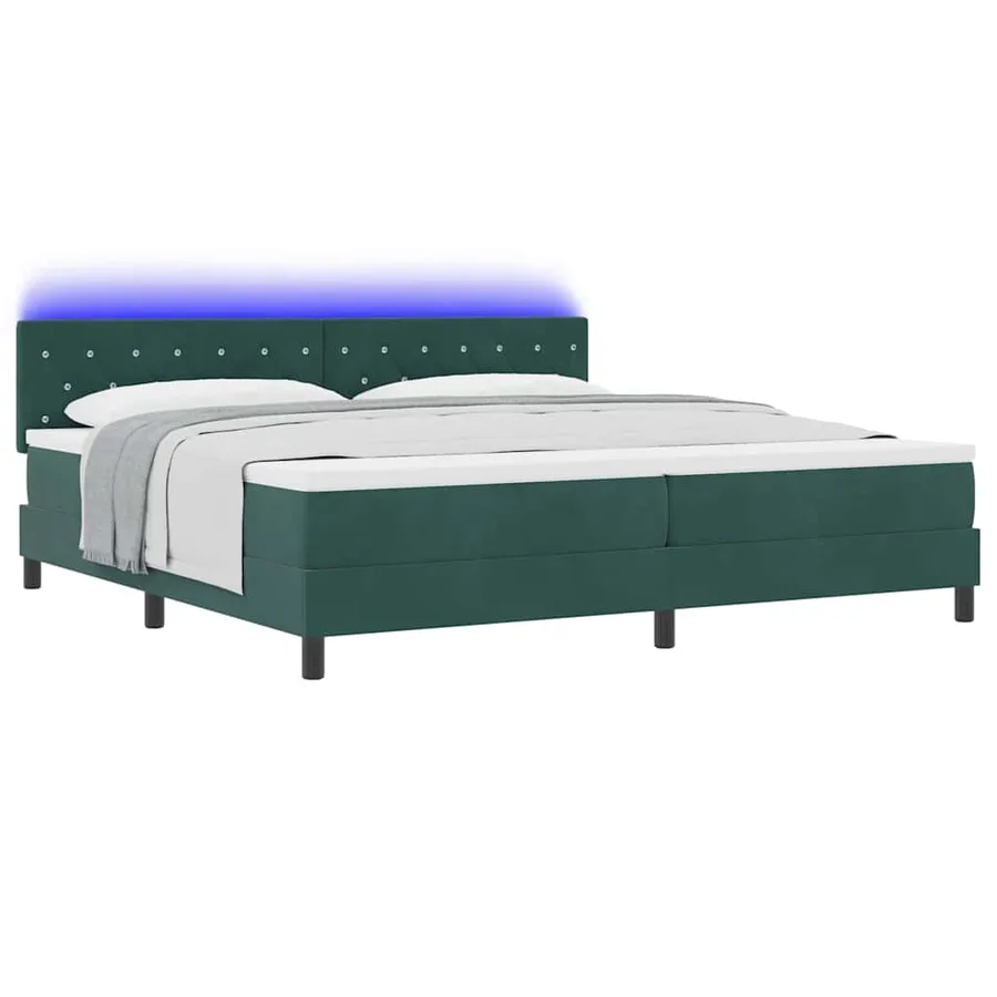 Lit à ressort LED avec matelas Vert foncé 200 x 200 cm Velours - 3