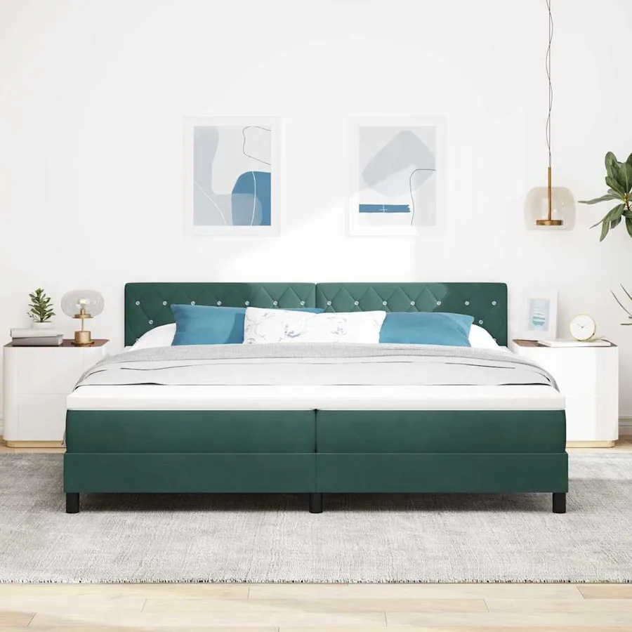 Lit à ressort LED avec matelas Vert foncé 200 x 200 cm Velours - 4