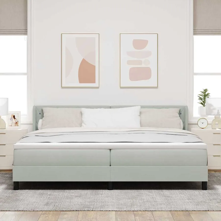 Lit à ressorts avec tête de lit Gris clair 200 x 200 cm Velours - 3