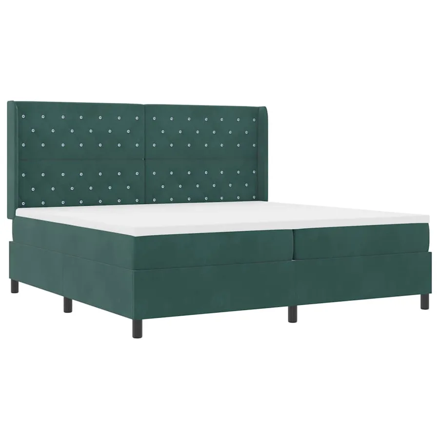 Lit à ressorts avec matelas Vert foncé 200 x 200 cm Velours - 4
