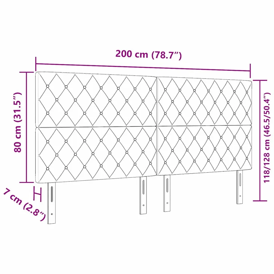 Tête de lit Gris clair 200 cm Velours - 9