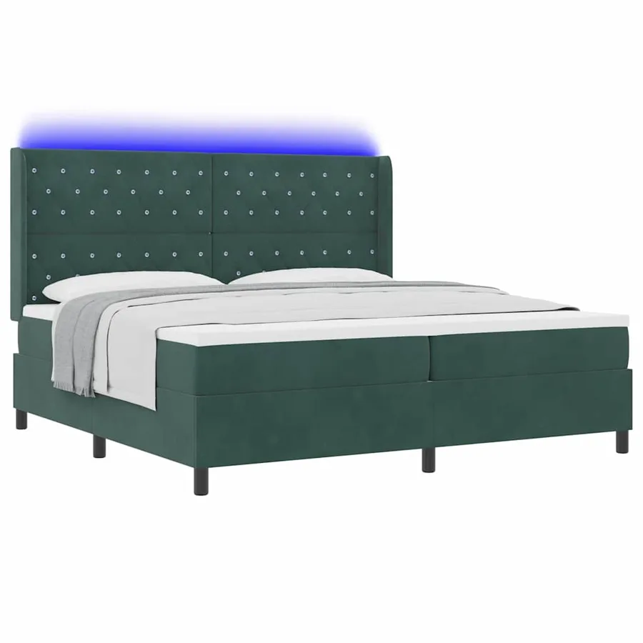 Lit à ressorts avec matelas Vert foncé 200 x 200 cm Velours - 3