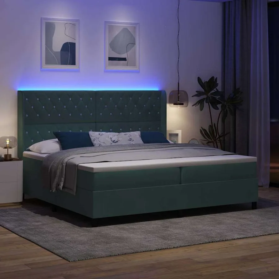 Lit à ressorts avec matelas Vert foncé 200 x 200 cm Velours - 5