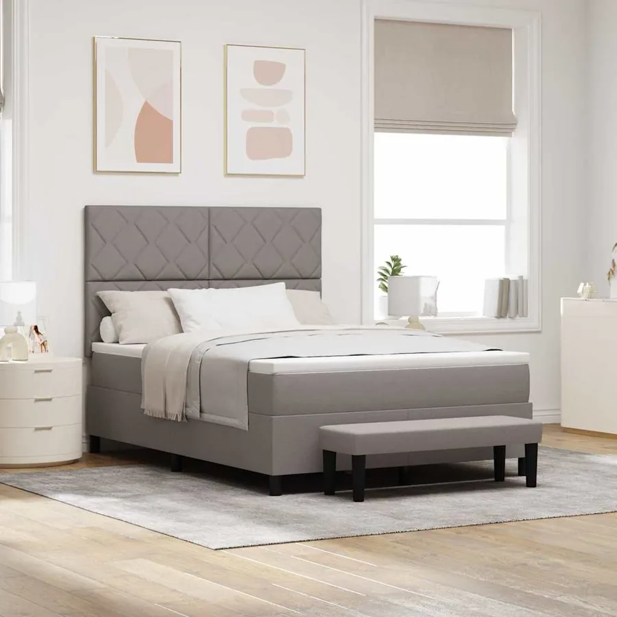 Lit à ressorts avec tête de lit Taupe 160 x 200 cm tissu