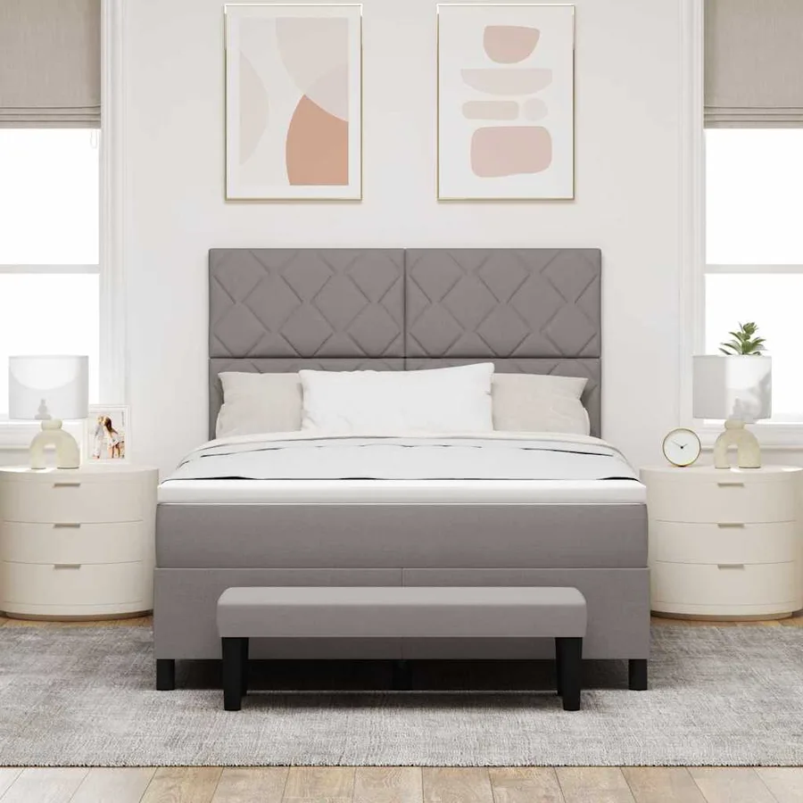 Lit à ressorts avec tête de lit Taupe 160 x 200 cm tissu - 3