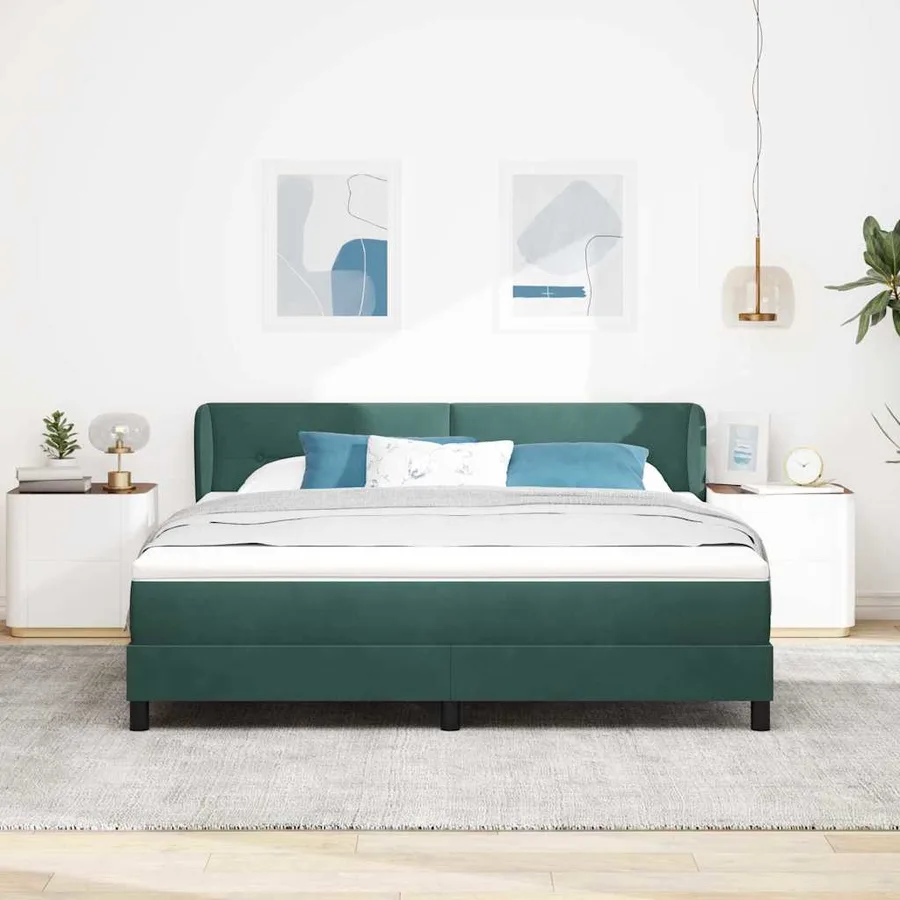 Lit à ressorts avec tête de lit Vert foncé 180 x 200 cm Velours - 3
