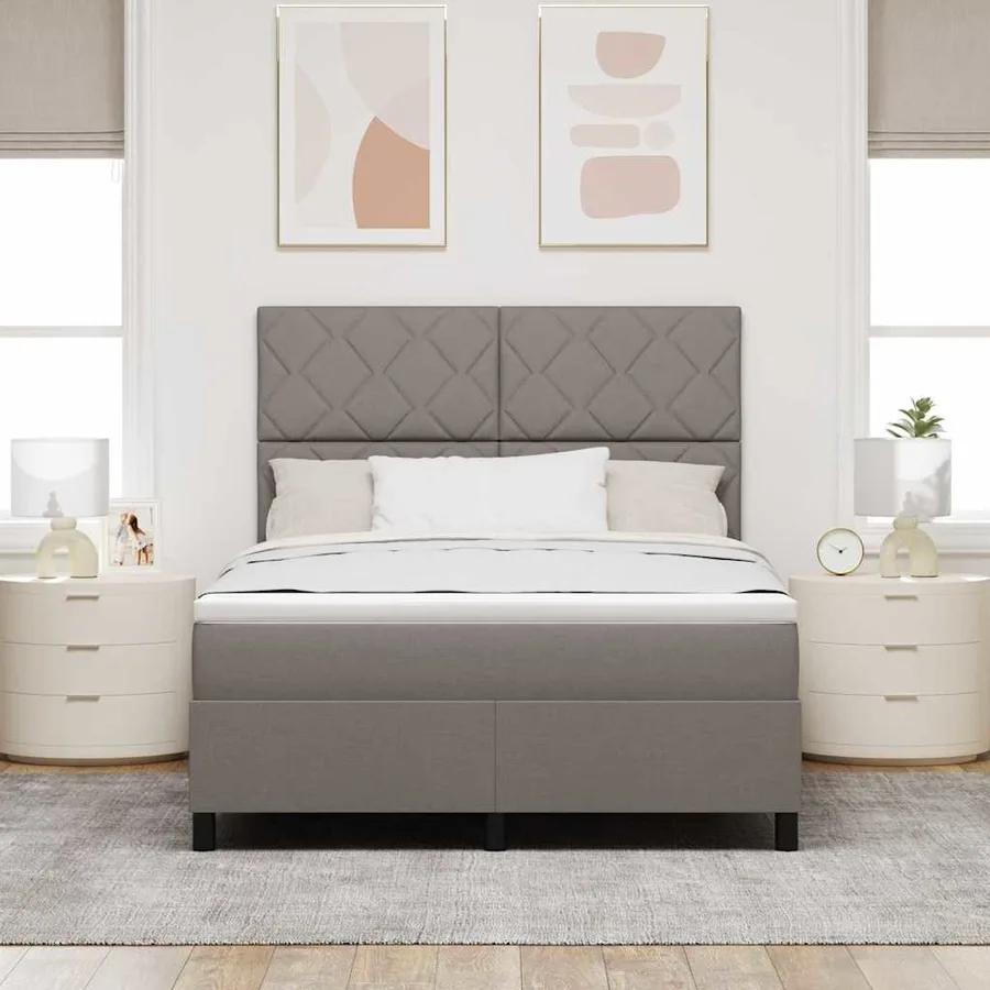 Lit à ressorts avec tête de lit Taupe 160 x 200 cm tissu - 3